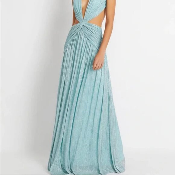 PatBO Womens Lurex Sleeveless Cutout Gown Maxi Dress Size 4 Sea Foam Sexy - Picture 4 of 16